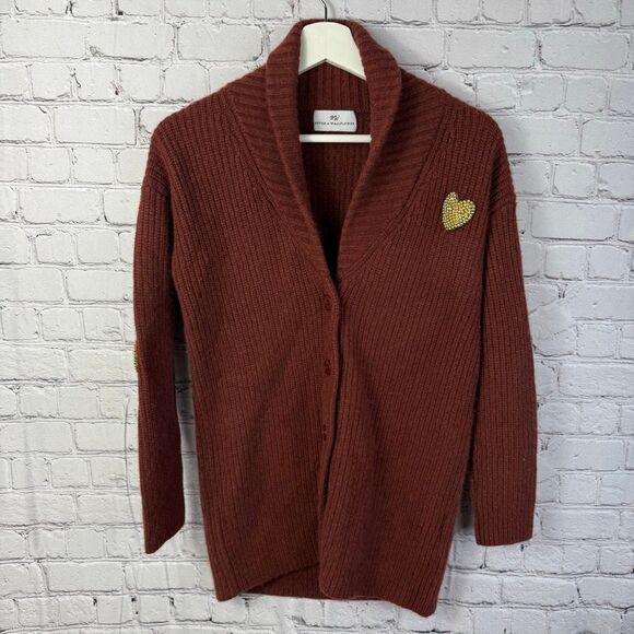 Never a Wallflower Cashmere Embellished Heart Cardigan Size XS - Picture 1 of 6